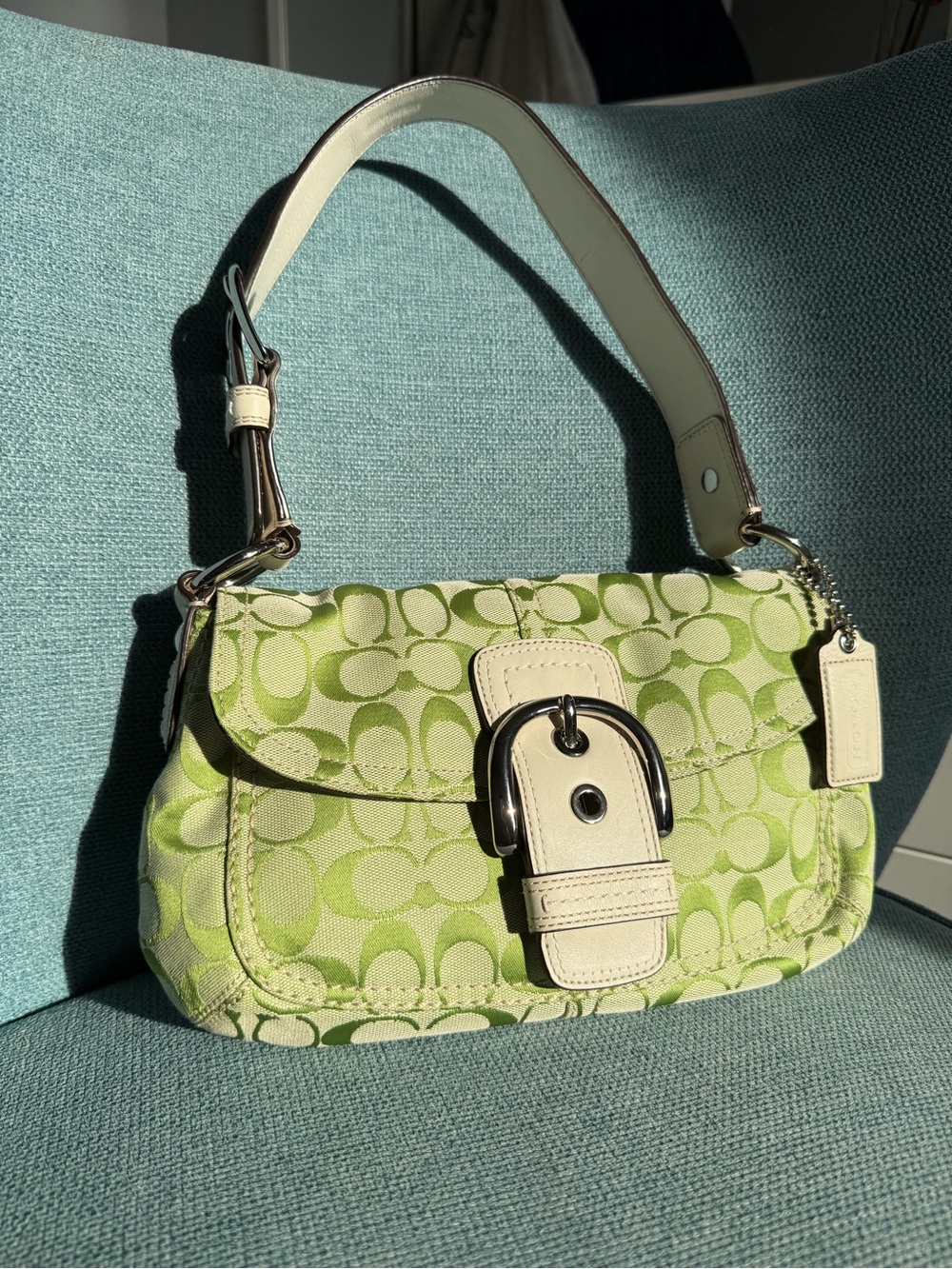 Rare Vintage Coach Soho Signature Green Jacquard Shoulder Bag Y2K